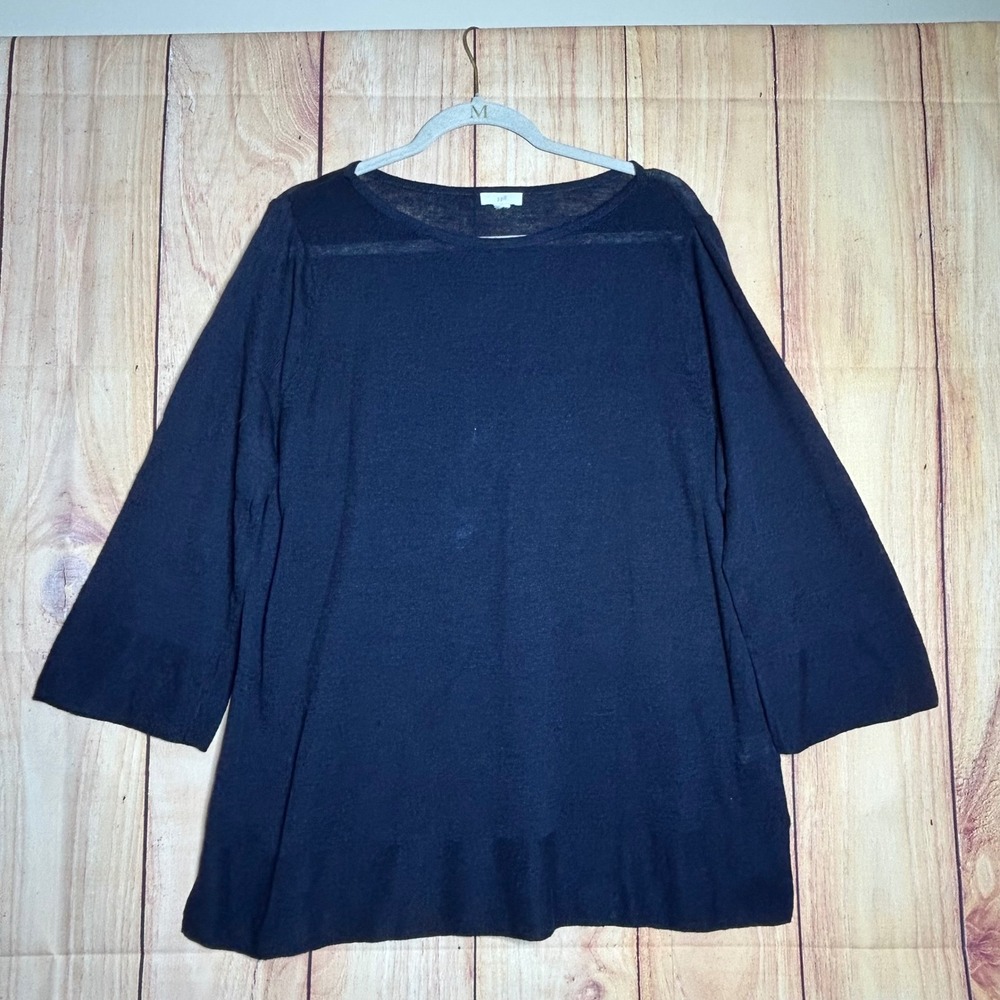 J. Jill Sweater Women XL Navy Blue Linen Blend 3/4 Sleeve Coastal Minimalist